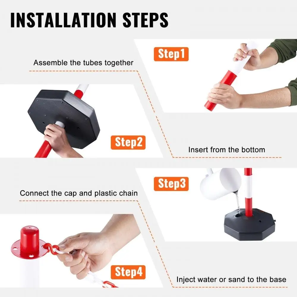 Adjustable for traffic Delineator Post Cones, 6 Pack, for traffic Safety Delineator Barrier with Fillable Base 6.6FT Chain, for