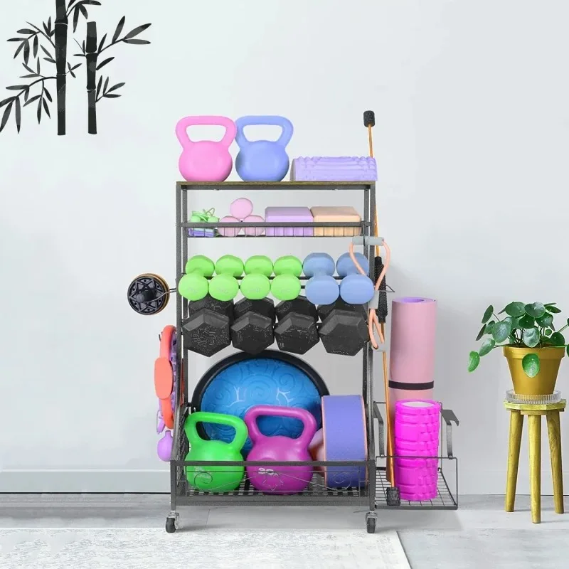 Wheeled yoga storage rack Exercise equipment storage rack Exercise equipment gym storage rack