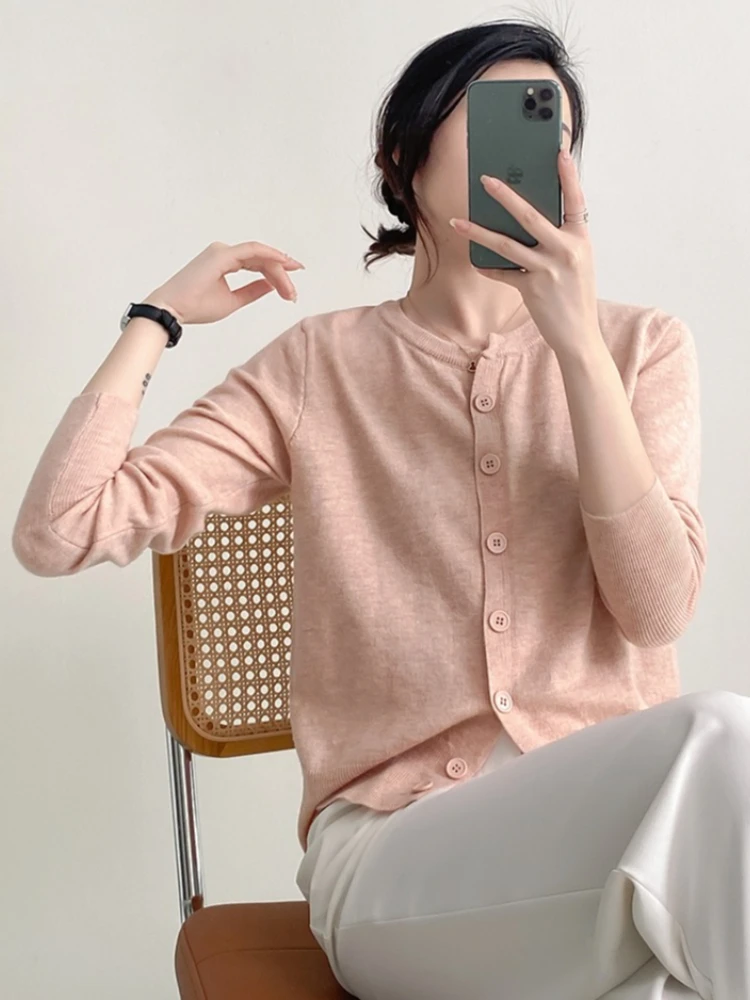 Korean Basic O-Neck Knit Women Cardigan 2026 New Autumn Winter Solid Color Long Sleeve Sweater Soft Cozy Versatile Outerwear