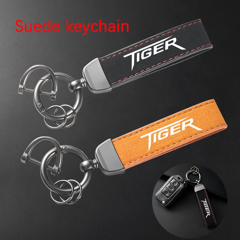 

High-Grade Leather Suede Keychain Motorcycle Key Ring For Triumph TIGER 800 XR XRX XRT XCX XCA XC 2015-2025 Accessories