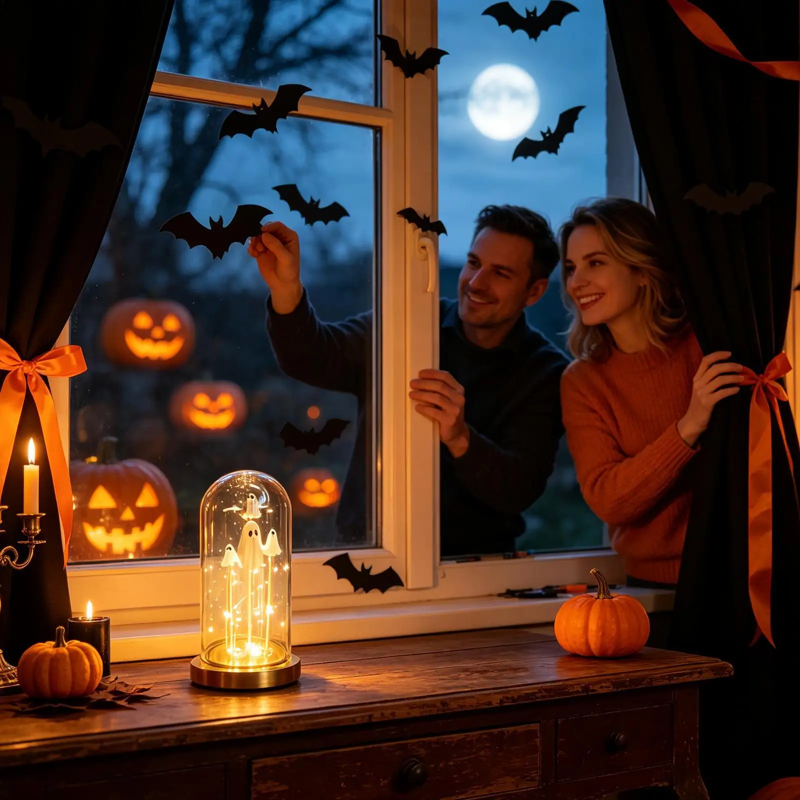 Ghost Cloche Lamp Stable Reusable Transparent Cute Halloween Ghost Figures Glass Dome Lamps For Home Mantel Party Bedroom