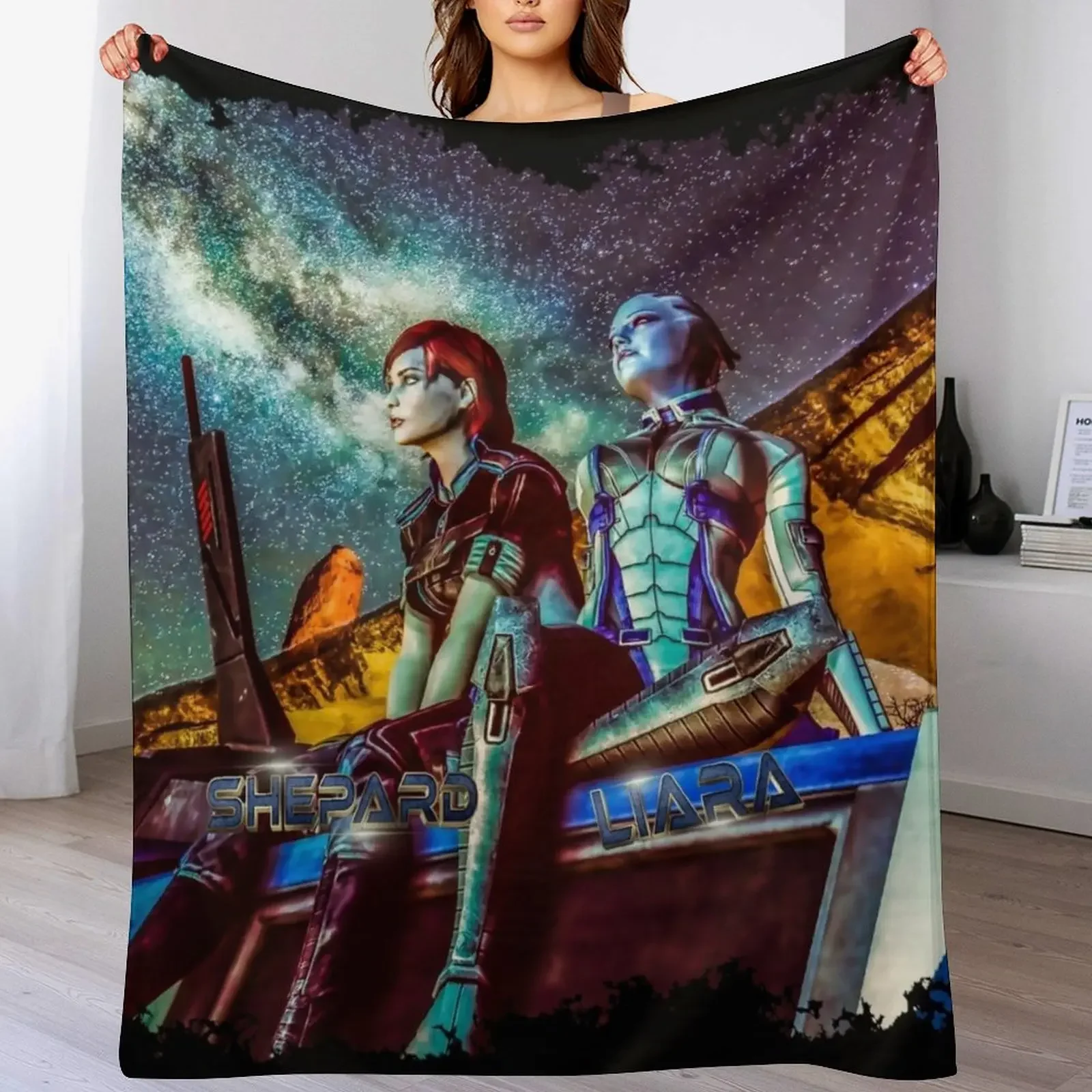 

Mass Effect - Shepard & Liara Throw Blanket Warm Plush Fuzzy Blanket for Living Room