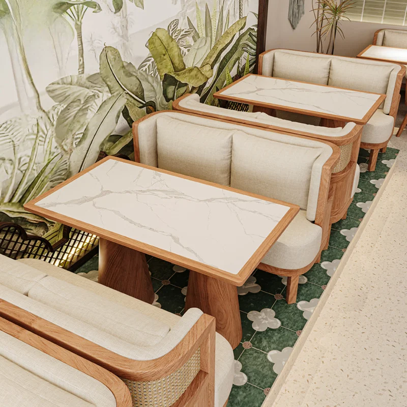 South East Asia Style Restaurant Card Seat Sofa Theme Restaurant Rattan Solid Wood Card Seat Solid Wood