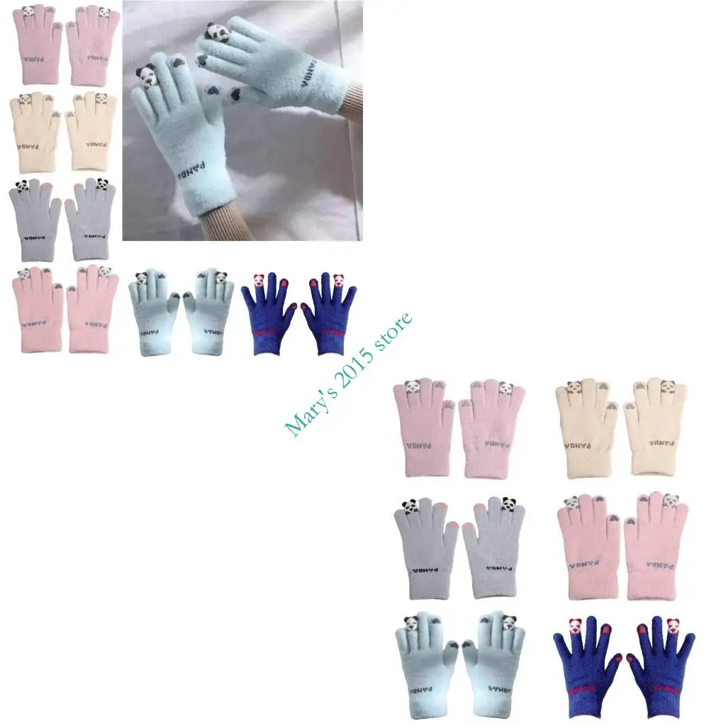 

E15F милые вязаные перчатки для холодной погоды, модные теплые эластичные короткие перчатки с сенсорным экраном для женщин и