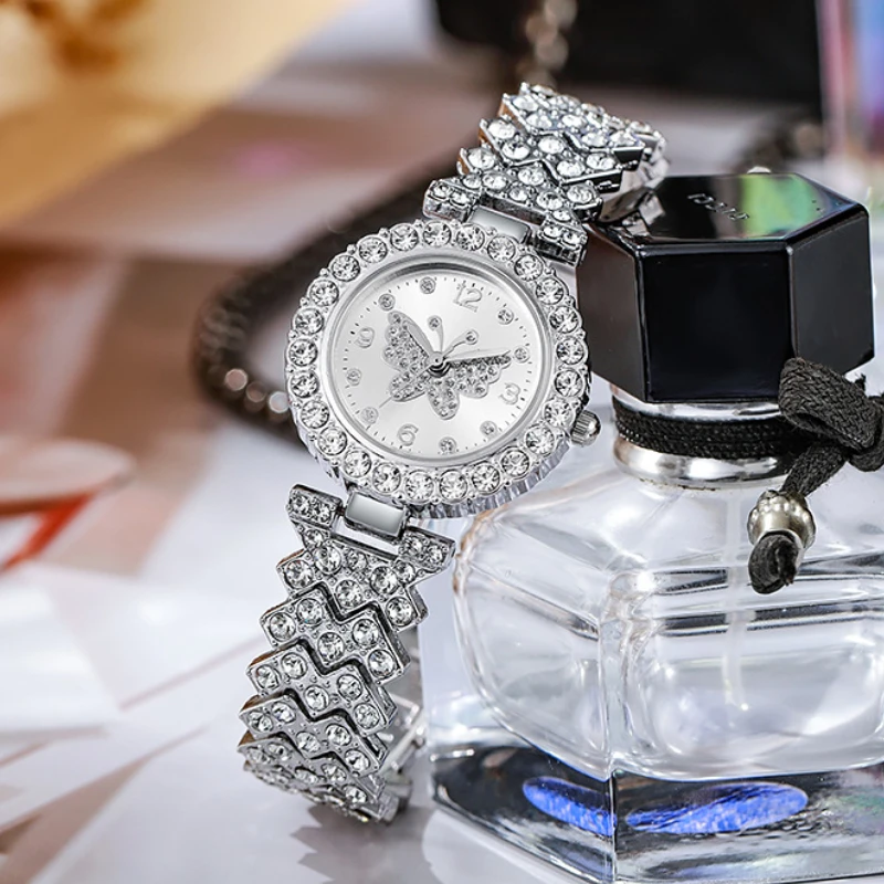 Новые женские часы с узором бабочки, часы со стразами, легкие роскошные женские кварцевые часы, повседневные часы-браслет, Relogio Feminino
