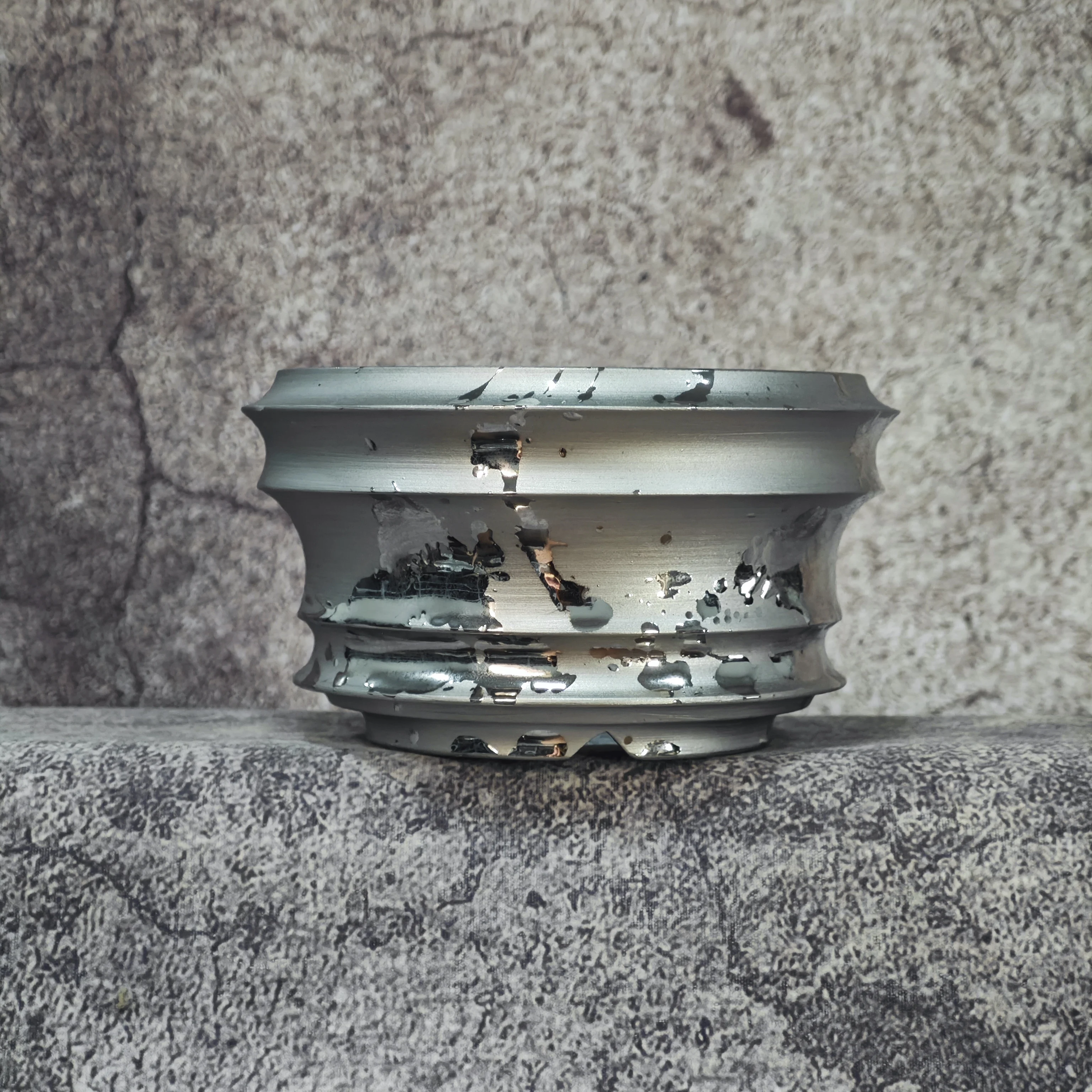 Handmade Ceramic Pot Silver Splash W 4.33-6.1 Inch Premium Caudex Planter for Agave Cactus And Sand Succulent Plant