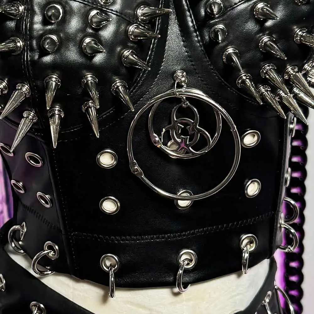 الجرونج لتقوم بها بنفسك يدوية Y2K القمم Harajuku ملابس للنادي القوطية القوطي ايكو سبايك رصع برشام E-الفتيات O-حلقة في سن المراهقة الشرير الصخرة ايمو #3