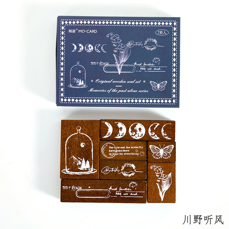 Stempel Buku Tempel Tanaman & Bulan Antik untuk Stempel Kayu Kerajinan Jurnal Sampah Kerajinan DIY untuk Pembuatan Kartu dan Dekorasi Buku Harian
