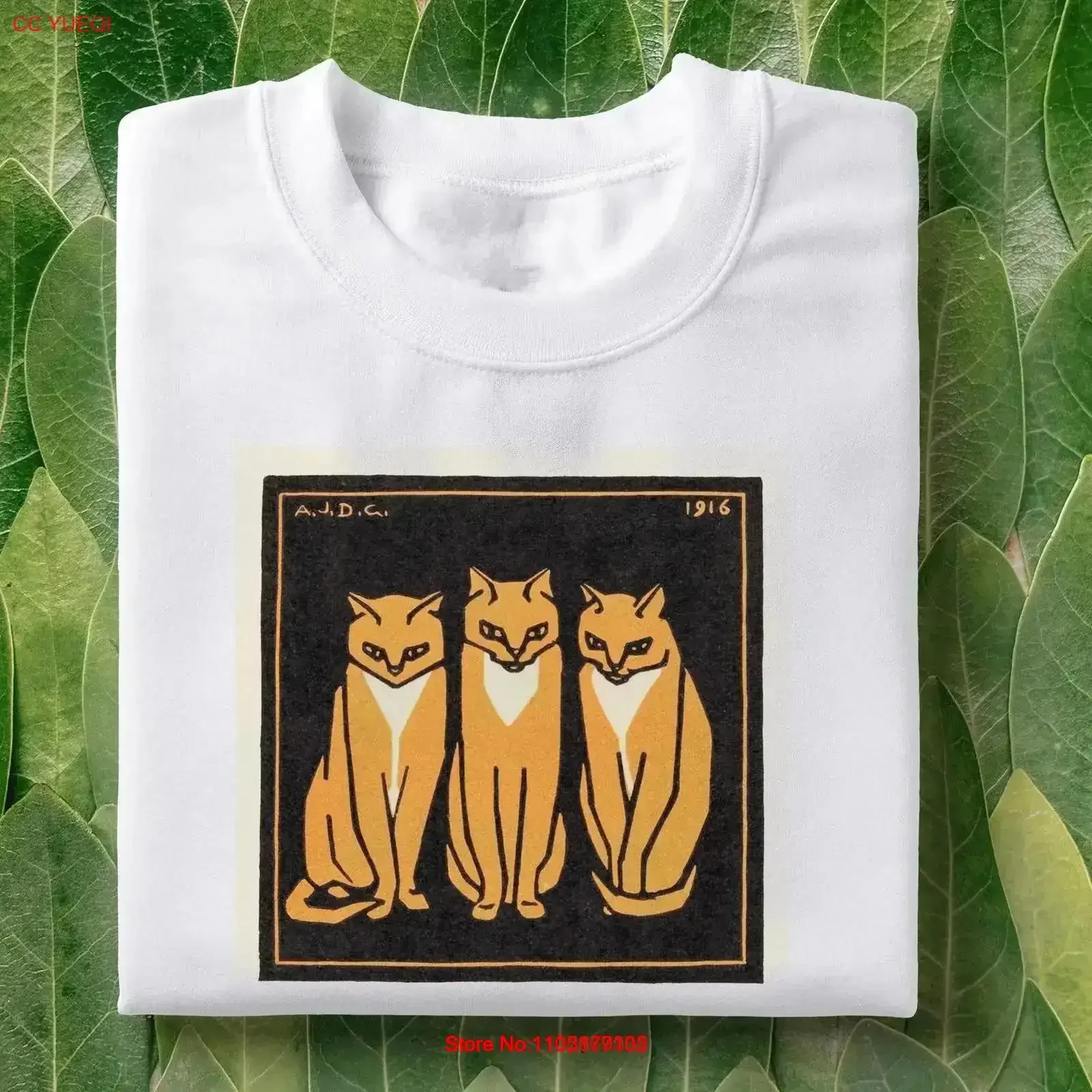 Vintage Cat Trio T Shirt Retro cats tee Art Abstract Lov Washed Slightly homme Soft designer clothes Breathable vintage Washed