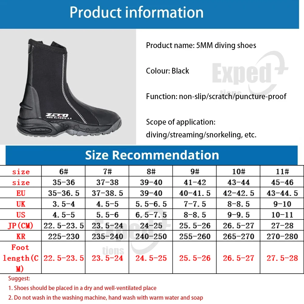 Botas de buceo de neopreno para hombre y mujer, zapatos de buceo con cremallera lateral, accesorios para deportes acuáticos, 5mm