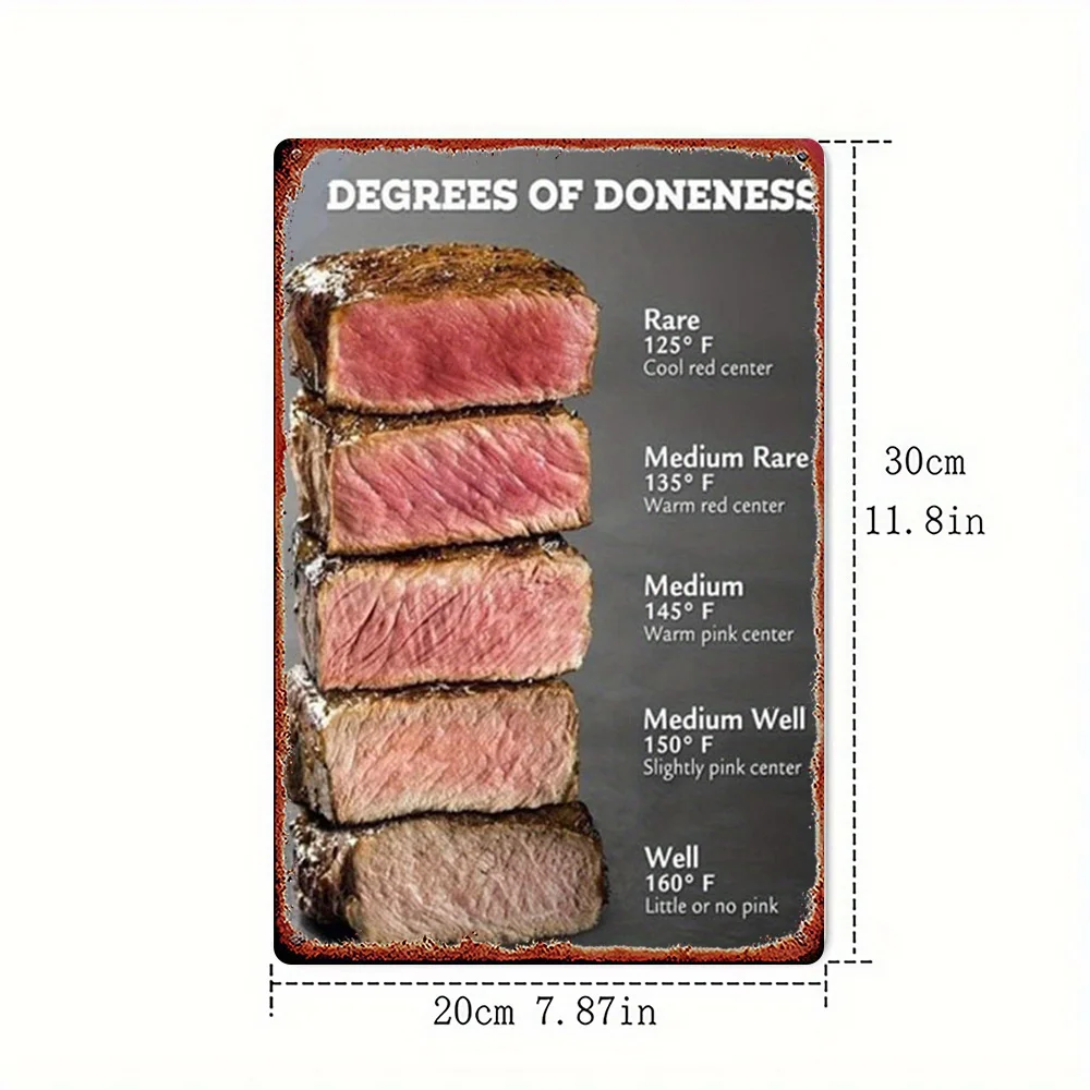 Vintage Metal Sign - Steak Doneness Guide Decorative Tin Plate Art - Perfect for Home, Office, Gym, or Bedroom