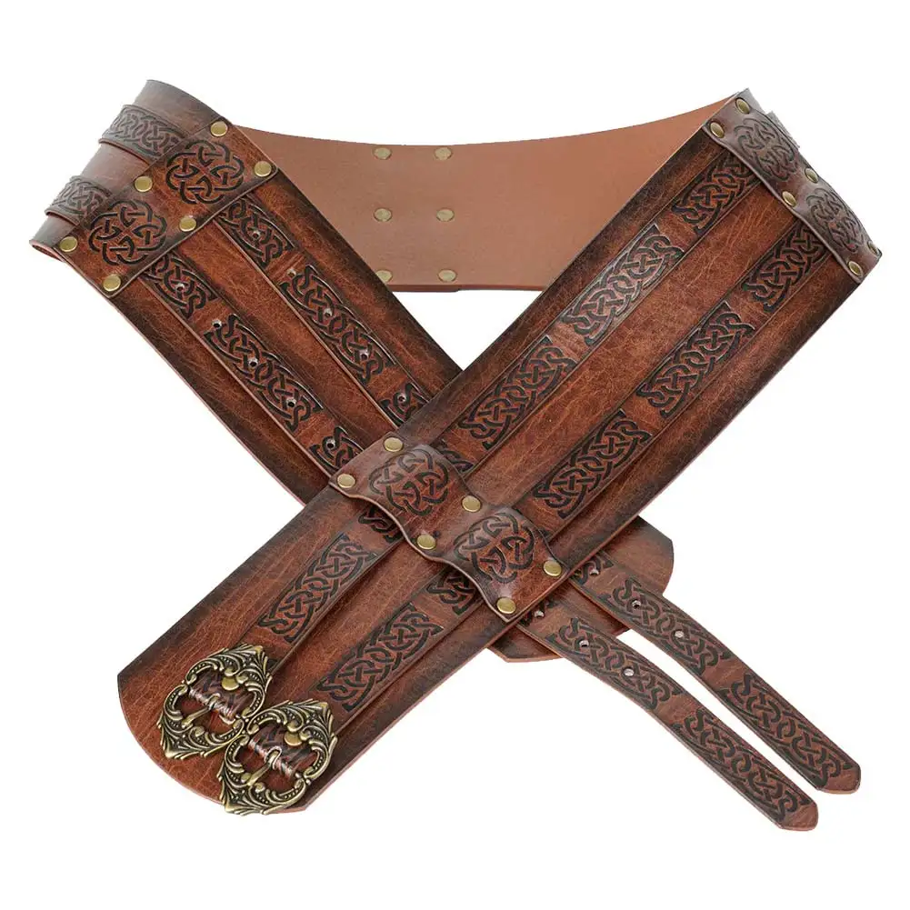 Medieval Knight Cosplay Fantasy Double Layer Wide Faux Leather Belt Pouch Viking Renaissance Pirate Disguise Costume Accessories