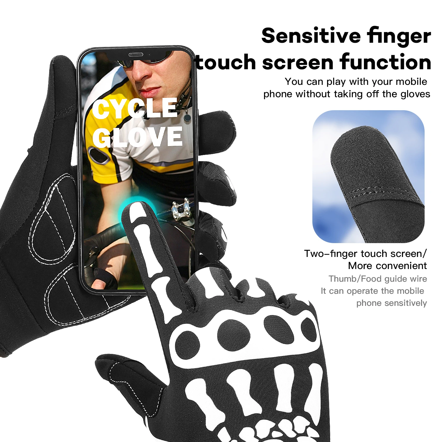 Full Finger Gloves Skeleton Print Warm Sport Cycling knit Glove Skull Glove Anti-slip Mittens Bike Bicycle Equipment