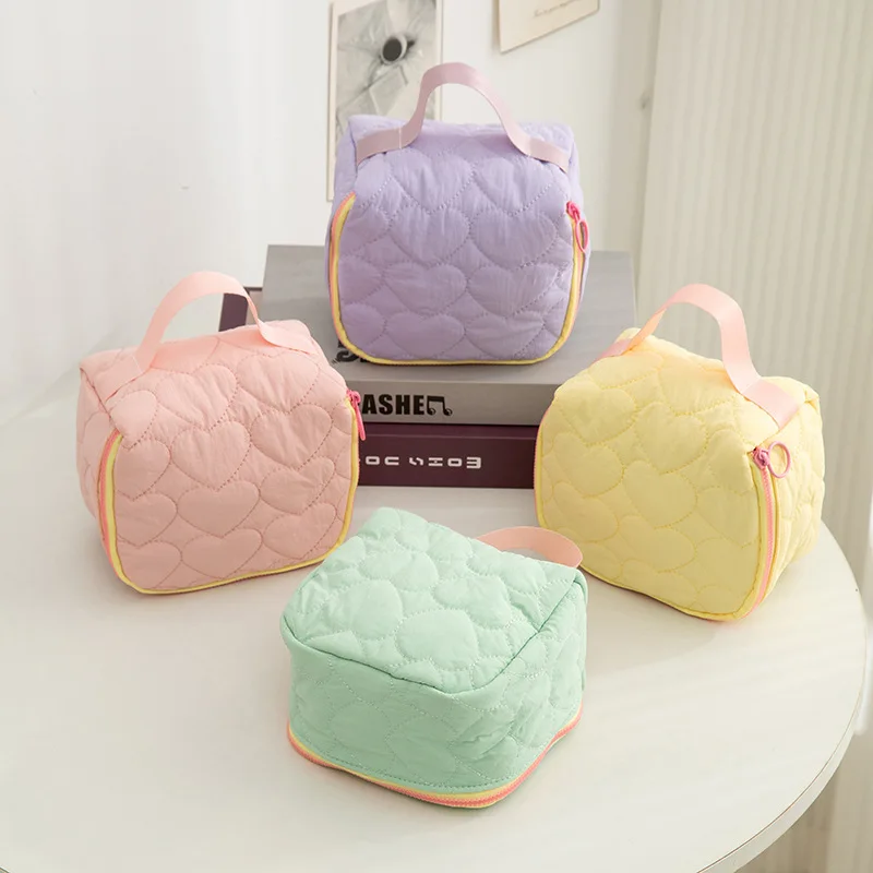 Portable Ins Style Colorful Zipper Makeup Bag Cute Travel Handheld Cosmetic Organizer Pouch