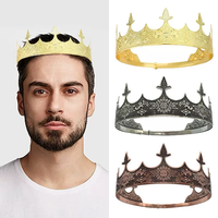 Alloy King Crown for Men Royal King Queen Crown Metal Prince Tiaras Full Round Birthday Party Hats Costume Jewelry Accessories