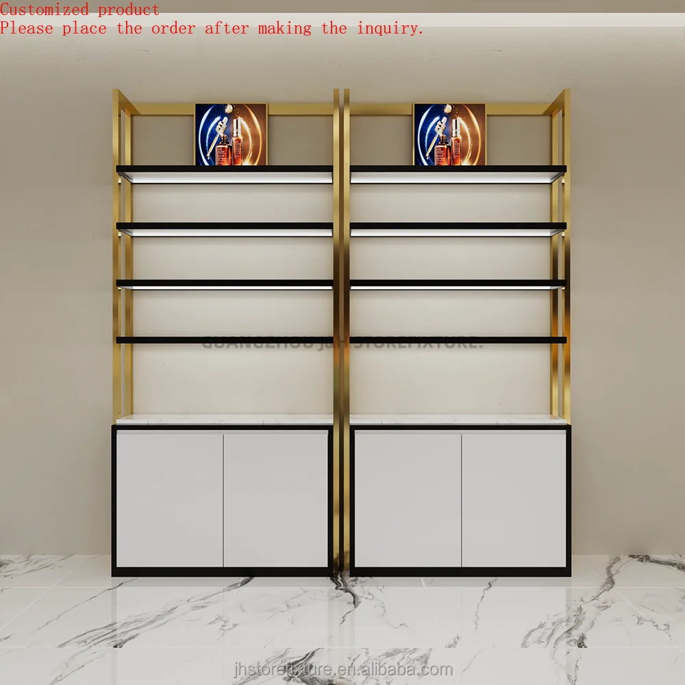 

High End Luxury Arabic Cosmetic Store Display Showcase Brand Woman Perfume Shop Decor Commercial Perfume on Wall Design