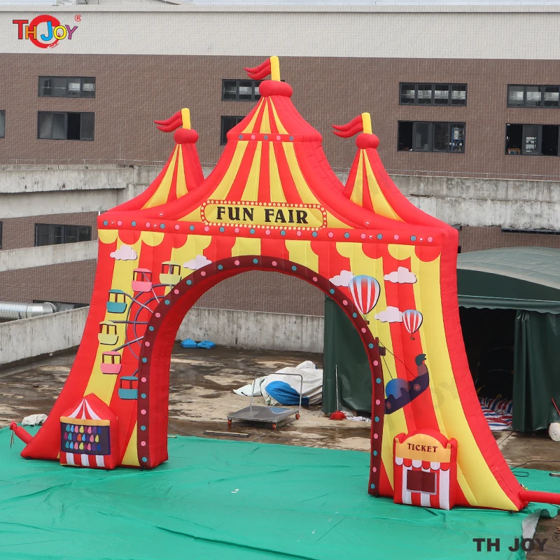 Arco de circo inflable gigante de 7m/10m de ancho, puerta publicitaria con tema de payaso, a la venta
