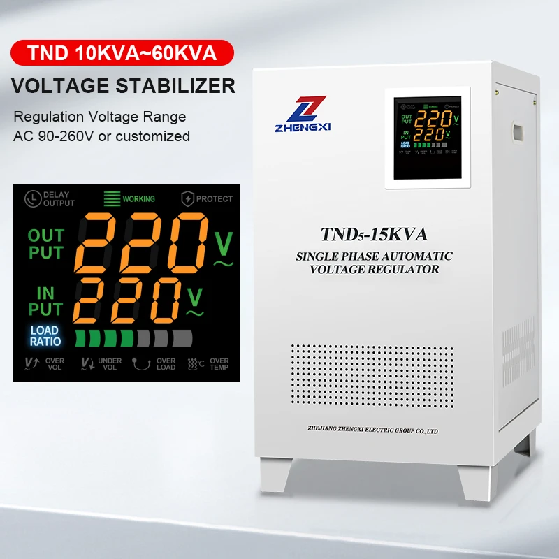 220V 1 Phase Automatic Voltage Regulator 10KVA 15KVA Servo Motor Copper Stabilizer with Digital Display for Home Use