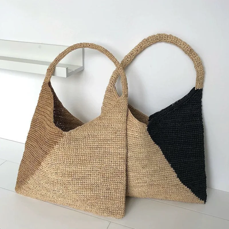 Korean version Large capacity raffia bag for women, hand woven straw bag, informal, shoulder, for beach, summer, 2025