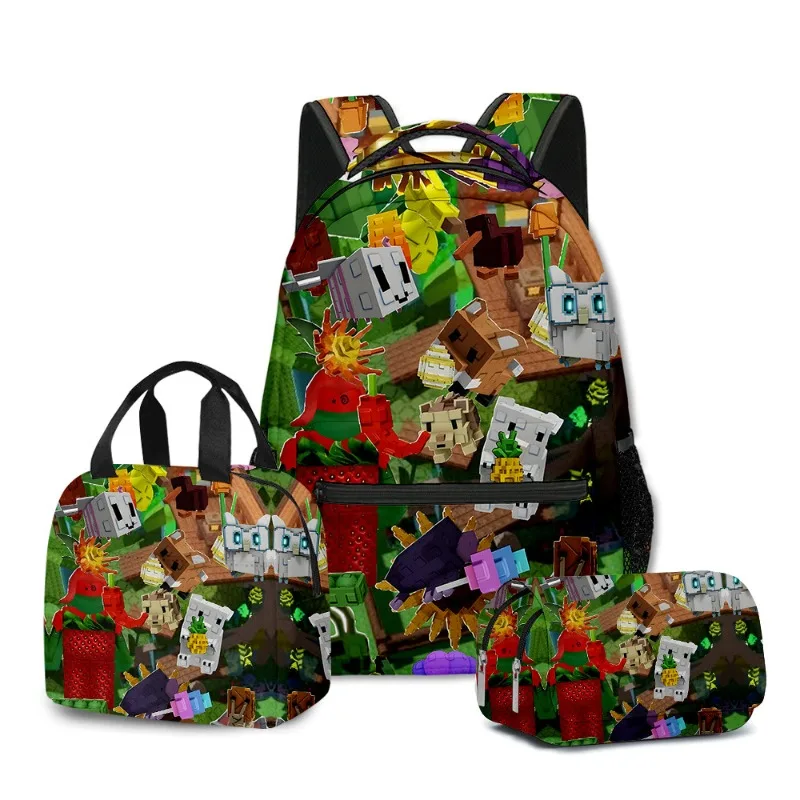 Gioco 3D Roblox Grow A Garden Studenti delle scuole primarie e secondarie Zaino Zaino Borsa per il pranzo Borsa per matite Borsa per la scuola 3 pezzi / set