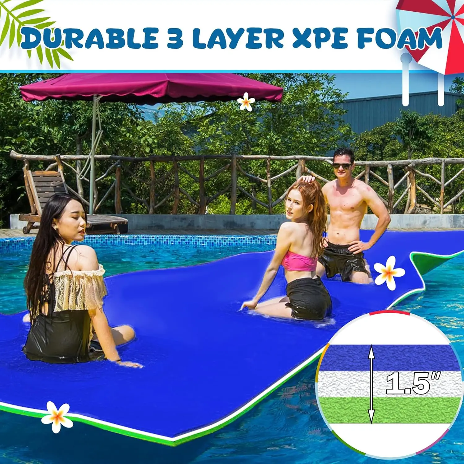 

18ft Extra Large 3-Layer Tear Resistant XPE Foam Floating Water Mat for Lake Pool Beach & Ocean, Custom