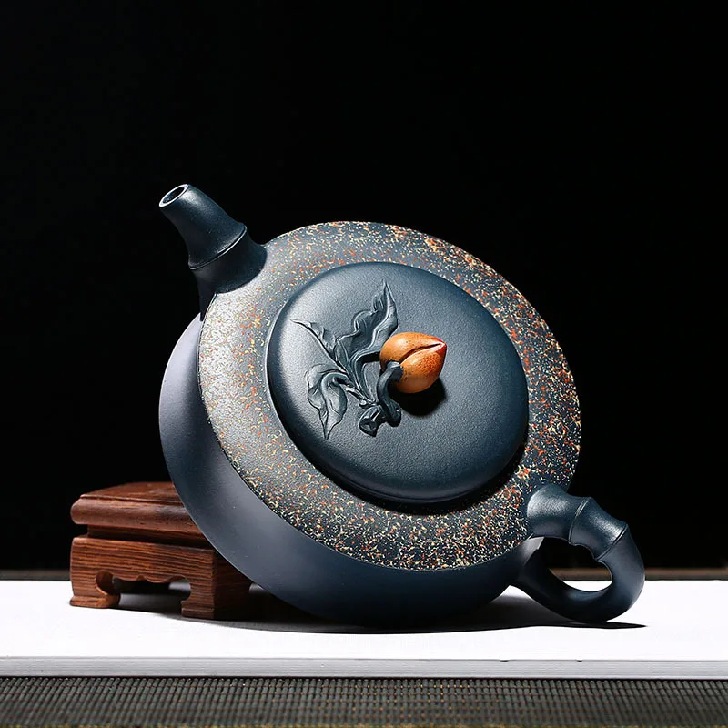 Yixing Teapot Wholesale Raw Ore Blackish Green Clay Bamboo Joint Longevity Peach Purple Clay Pot Regular Moon Red Handmade Teapo