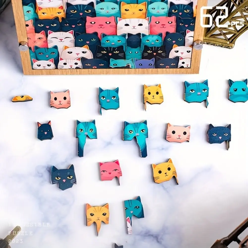 Interesting Special-shaped Wooden Puzzles High Challenge Educational Cat Puzzles Irregular Home Decor Cat Jigsaw Kids Toy