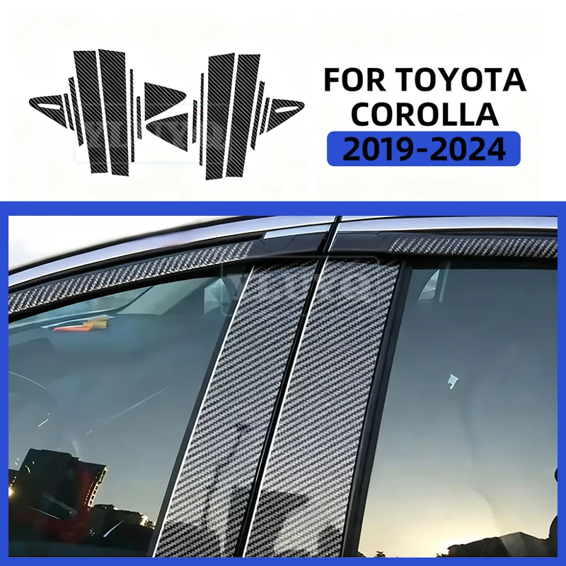 

For TOYOTA COROLLA 2019-2024 Car Window Door Column B C Pillar Post Trim Cover Gloss Black PC Sticker Carbon Pattern Accessories