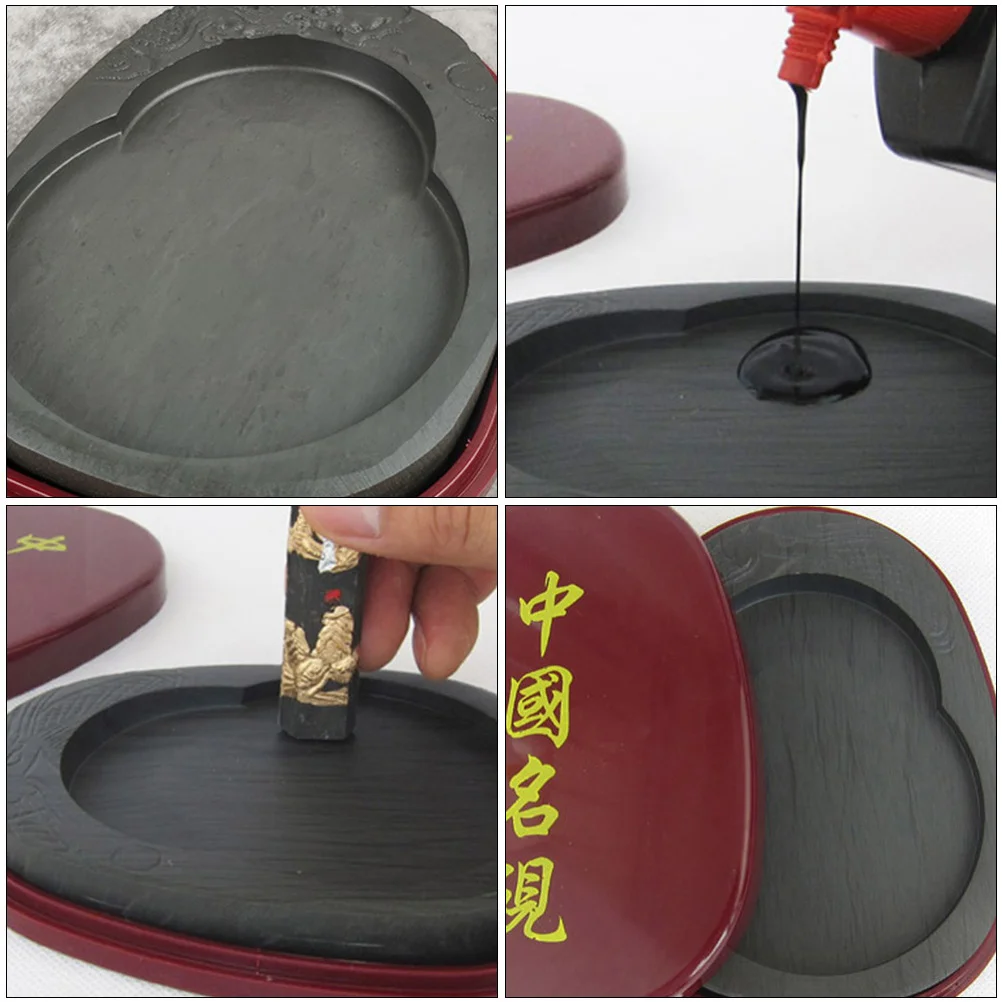 Piatto per pittura a pietra Inkstone con inchiostro Sumi-e con coperchio piatto per calligrafia cinese per studenti