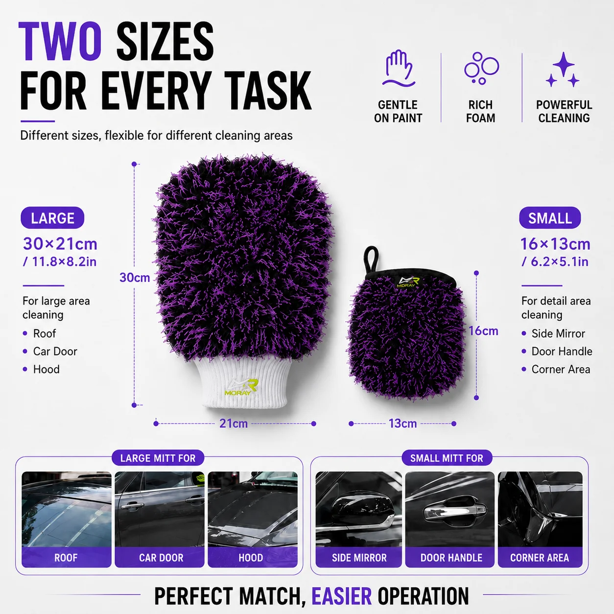 MORAY car wash gloves made of microfiber, thick plush car cleaning cloth, vehicle cleaning tool, soft and delicate without scrat