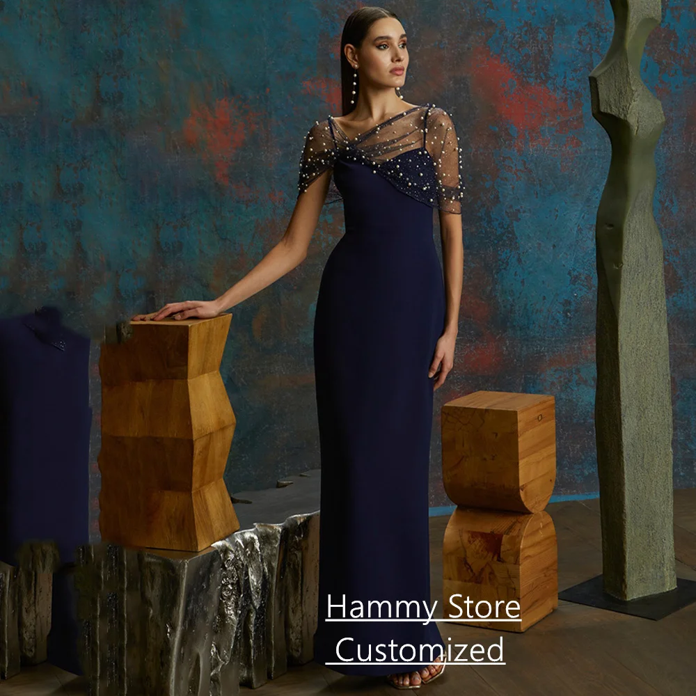 

Cheap Evening Dress Customized Spaghetti Straps Pearls Cape Woman Dancing Party Gown فساتين سهرات Prom Dresses