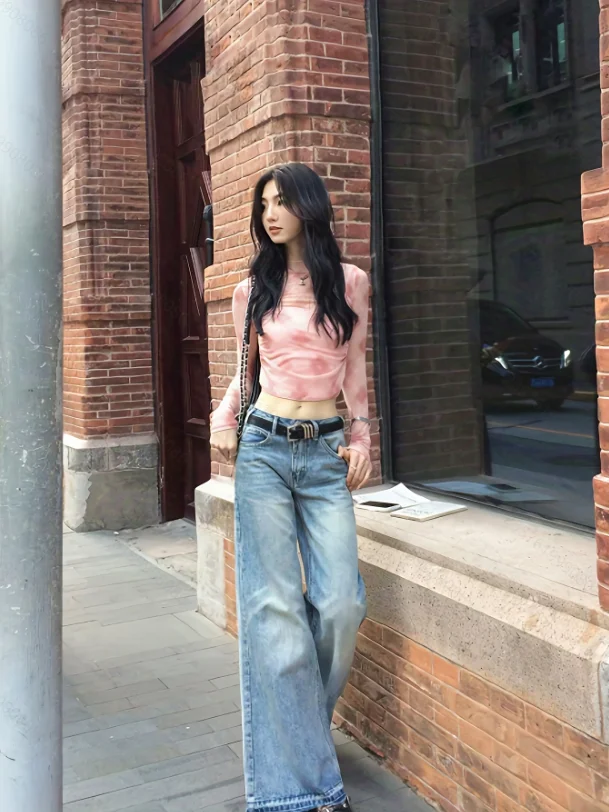 Camicetta da donna Camicia Moda Manica lunga O-Collo Tie-dye Camicetta sottile Camicia Donna Top Camisas Blusa Blusas Para Mujer Blusas Q1859