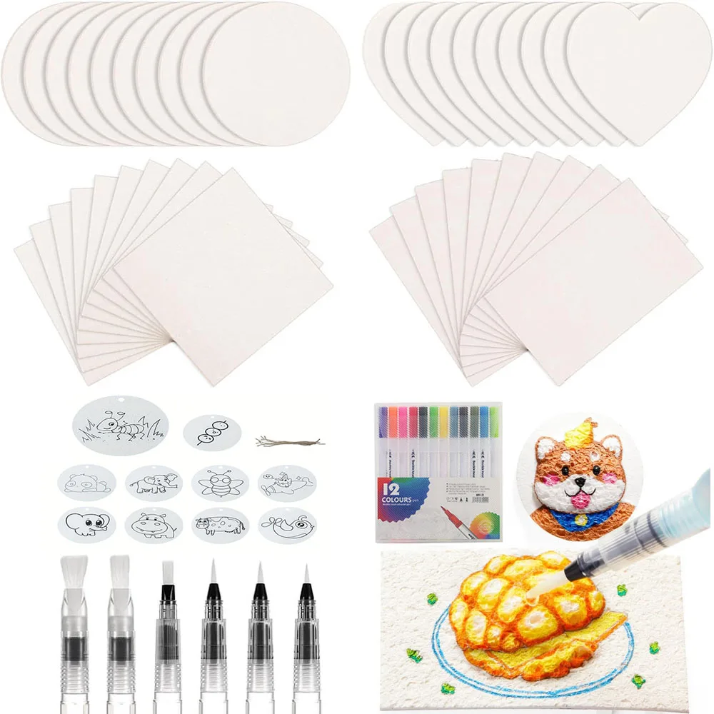 

68 Pcs 3d sponge drawing magic puffy paper kit Paper 12 Colors Brush Magical 3D Effect Painting Kit