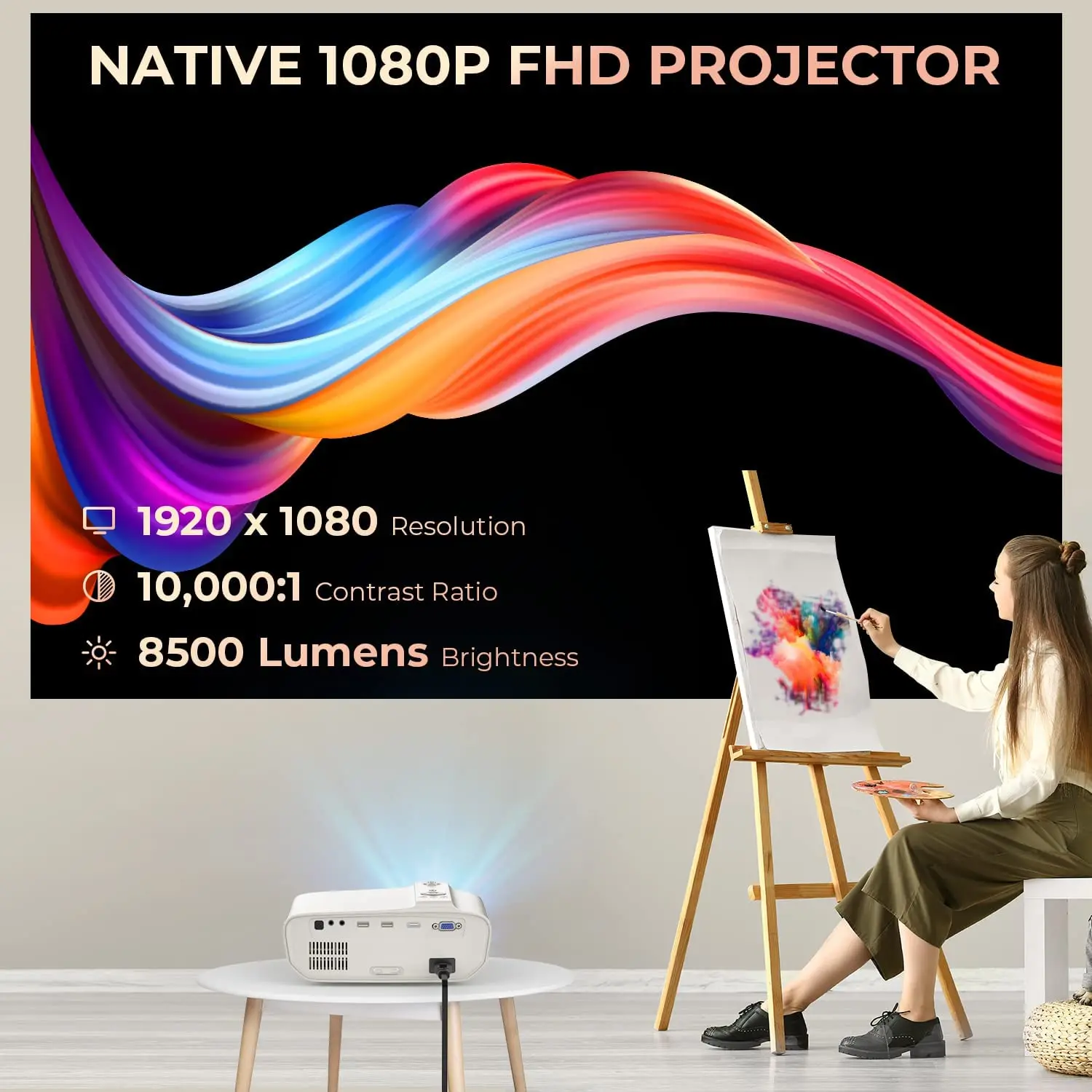 Top! P69 proyektor Full HD 1080P Video 8500 Lumens Video Miracast teater rumah untuk ponsel kompatibel dengan HDMI WiFi Bluetooth