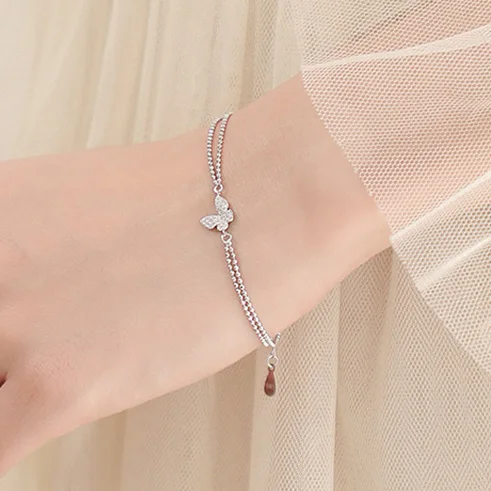 PONYKISS 925 Sterling Silver Zircon Butterfly Bead Charm Bracelets for Women Minimalist Insect Fine Jewelry Cute Accessories