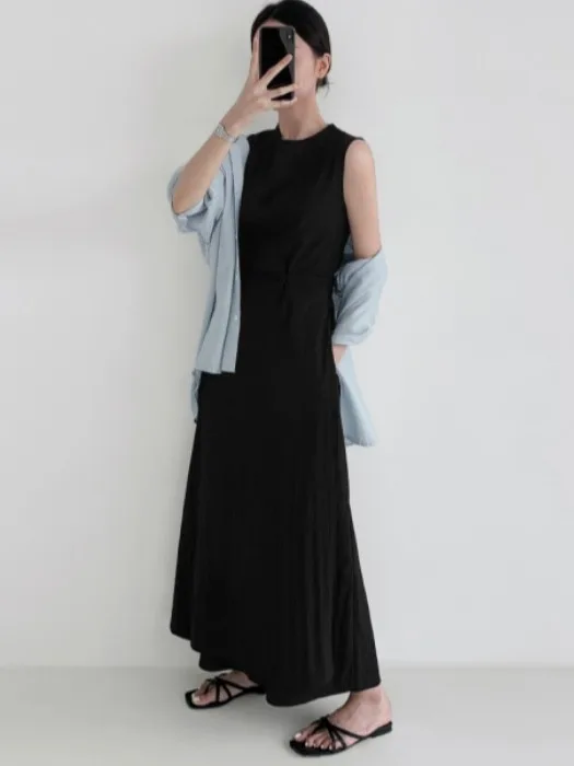 Chic Summer Svel round Ne-Piece Dr Cravatta in vita snellente Colore puro Lungo Dr Versatile Design semplice Casual Dr