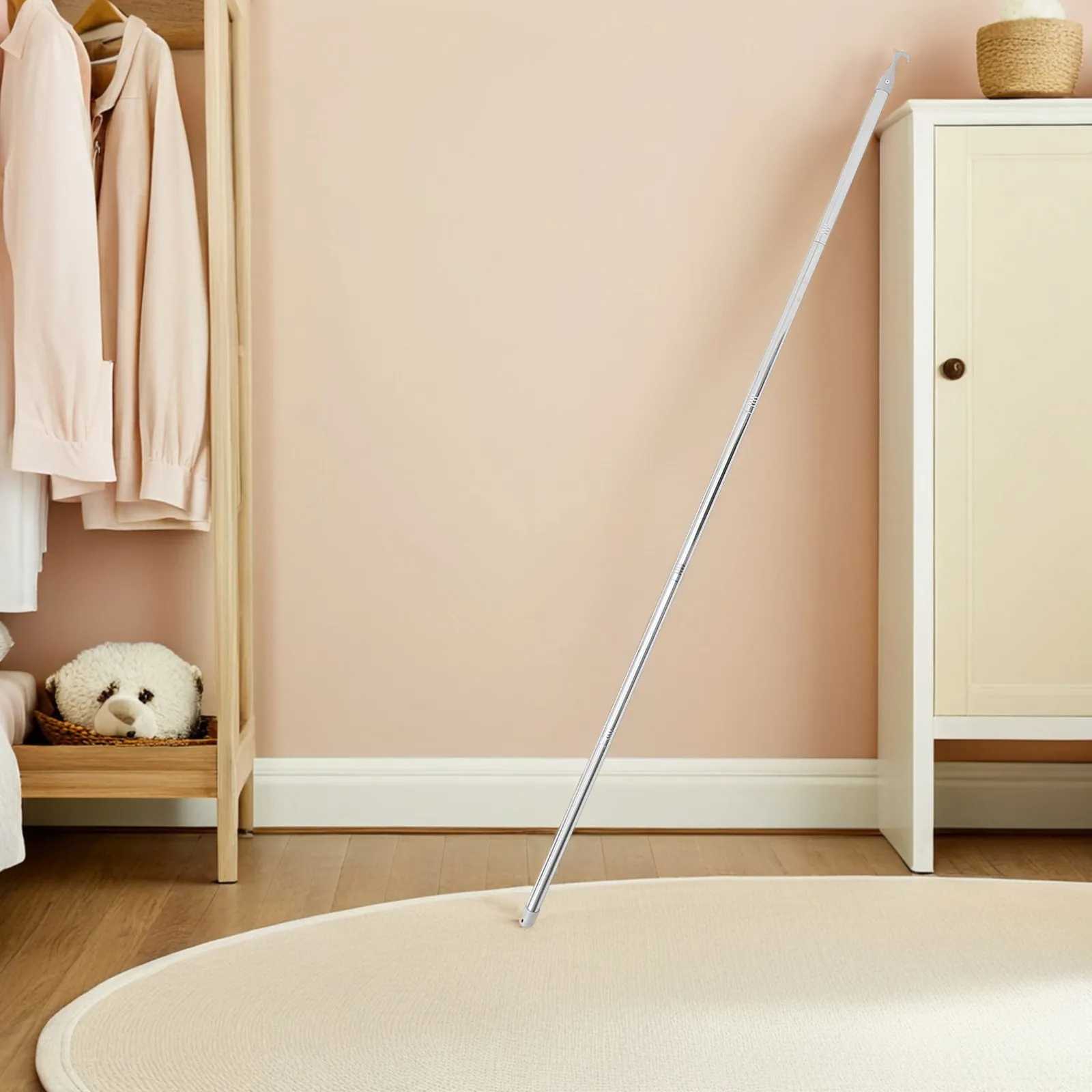 Telescopic Curtain Draw Rod Adjustable Window Shade Wand for Skylights Roller Shades Easy Operation Metal Pull Pole Contemporary