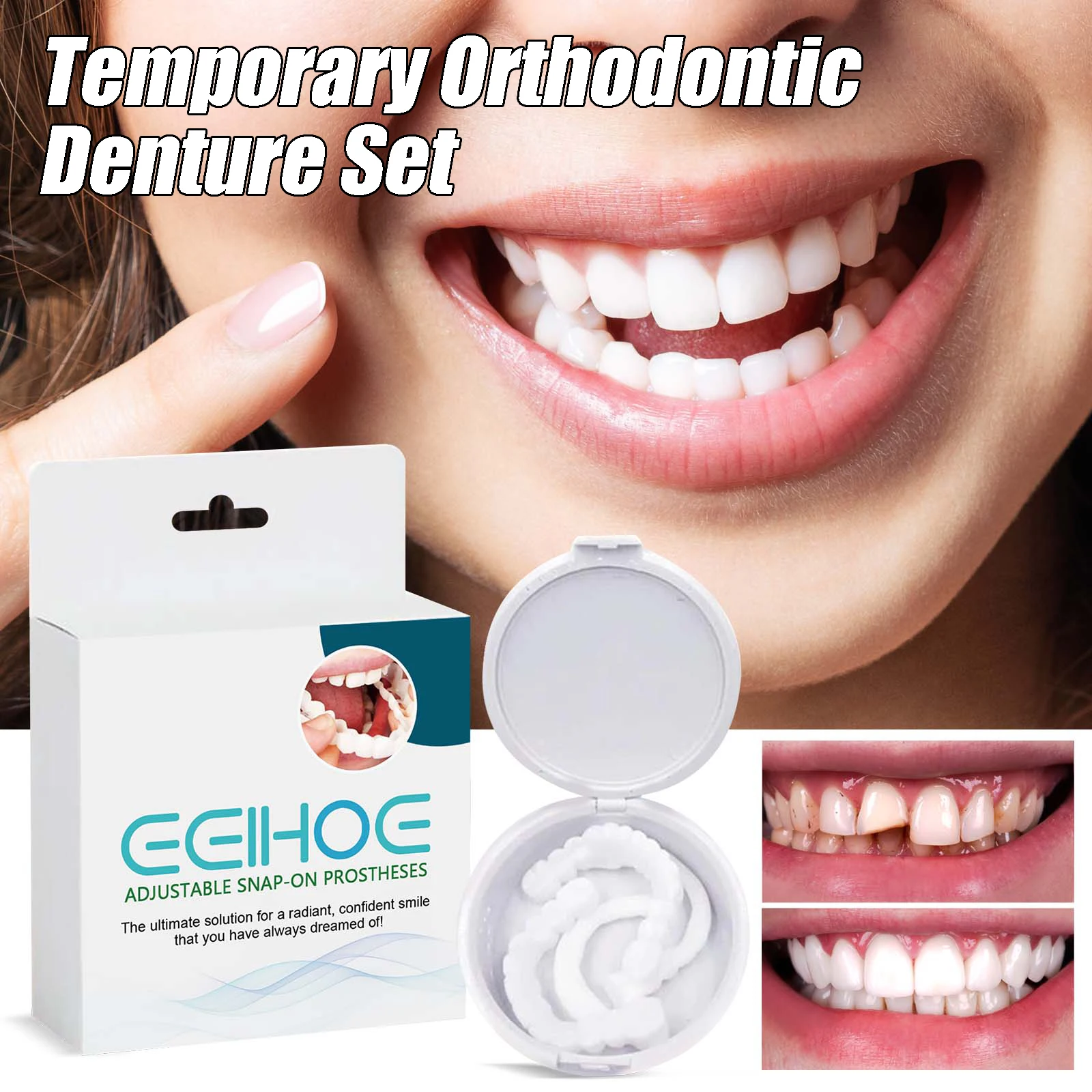 

Регулируемый набор зубов, набор для отбеливания силиконовых зубных протезов, восстановление зазоров между зубами, добавление очаровательного временного ортодонтического набора протезов