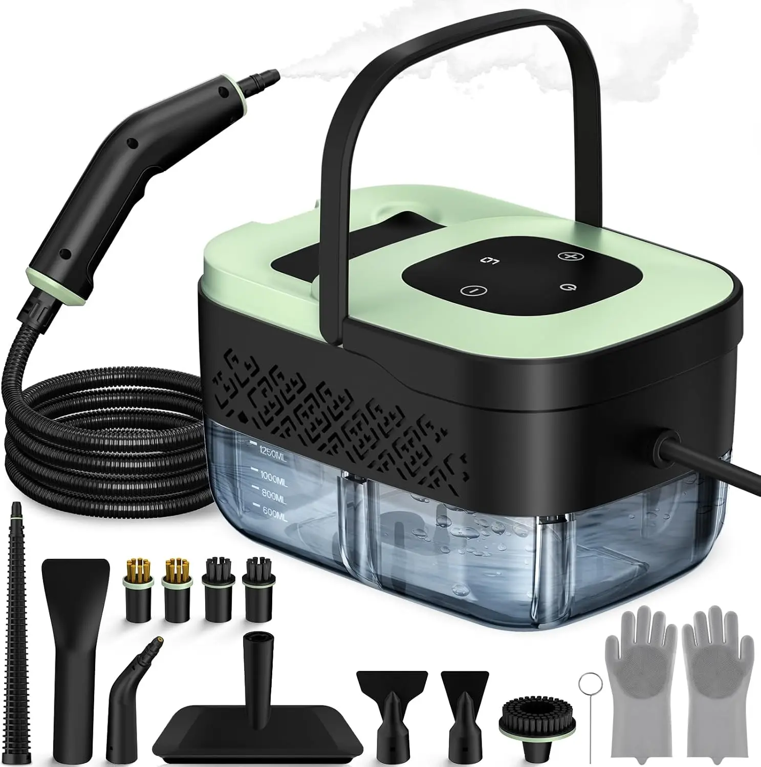 

Portable Steam Cleaner with 16 Accessories, Adjustable 6 Levels, Heats in 15s for Home Tile, Grease, Dirt, Grout & Car Detailing