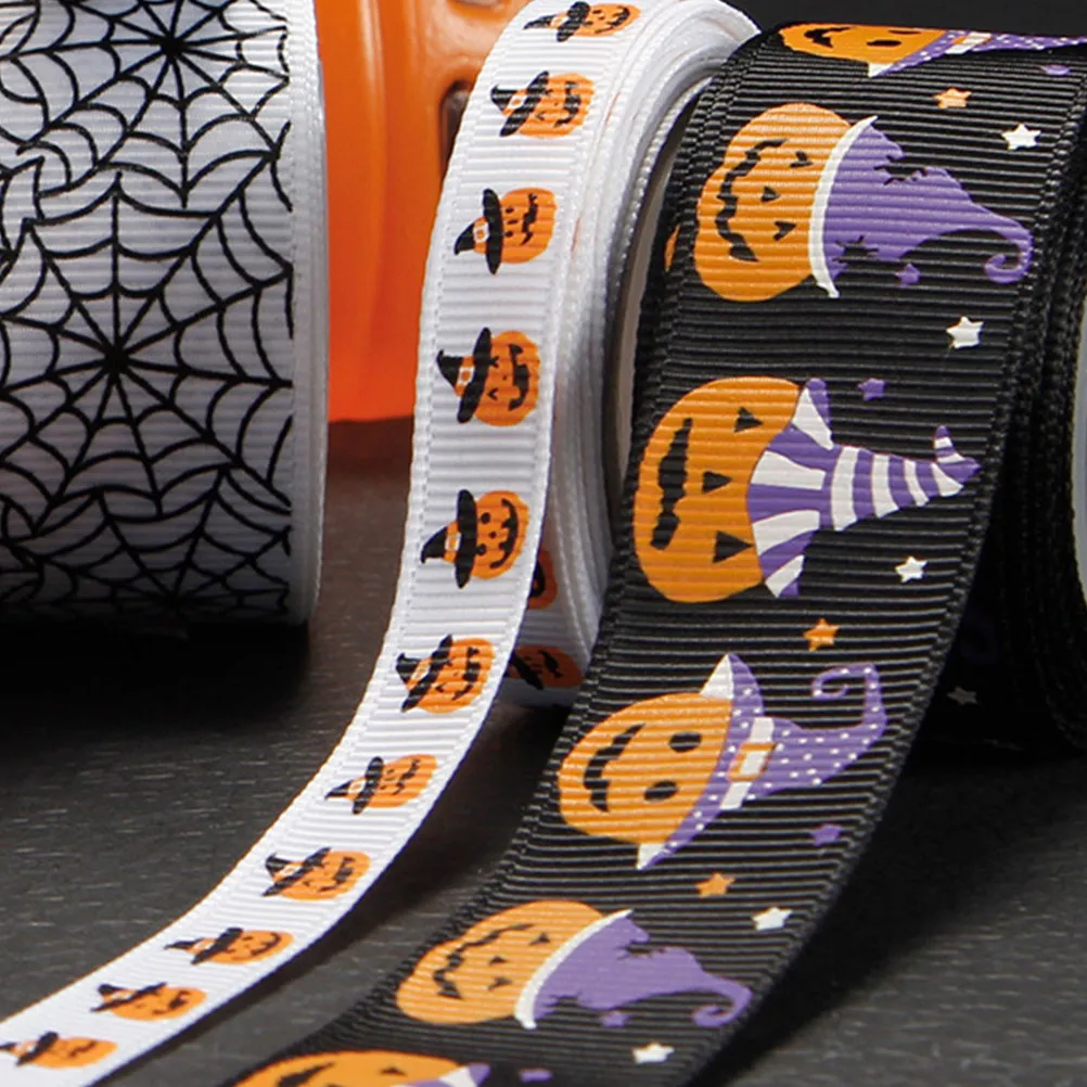

9 Rolls Halloween Ribbon Set 5 Yards Spider Pumpkin Decorative Wired Ribbons Gift Wrapping Party Accessories Festival Craft