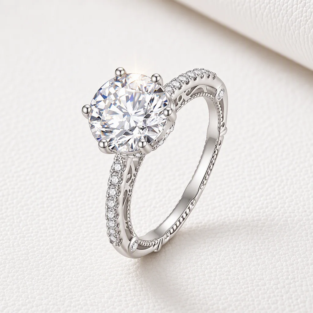 Vintage Moissanite Engagement Rings for Women 925 Sterling Silver 1ct 2ct Round Cut Diamond Ring Wedding Bridal Jewelry Gift