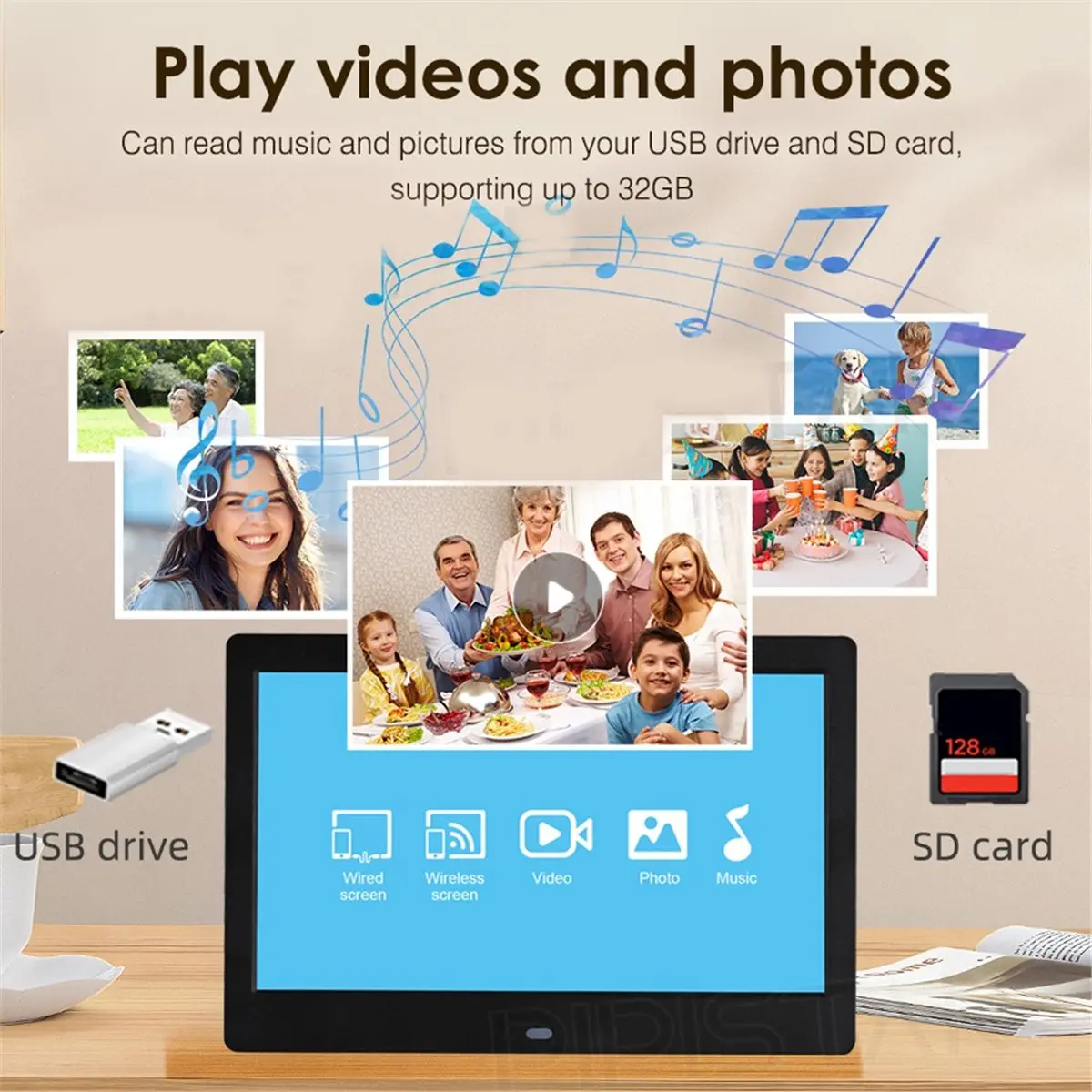 A32I 10inch WIFI Calendar Dementia Clock Alarm Date Weather Forecast Smart Digital Photo Frame Wall Mounted EU Plug