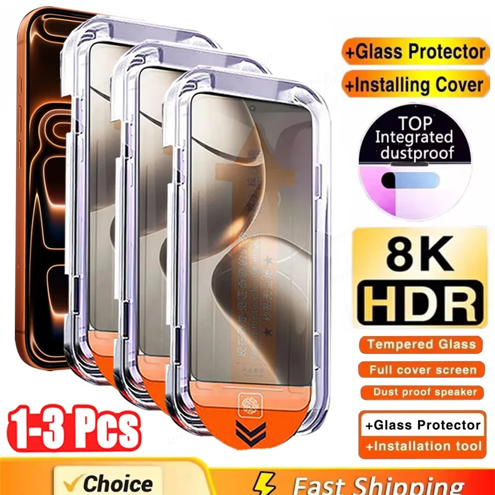 1-3 Stück Einfach zu Installierende Displayschutzfolie für iPhone 17 16 Pro Max 13 15 16 14 11 Pro Air 12 8 7 Klare Kratzfeste Gehärtete Glasfolie