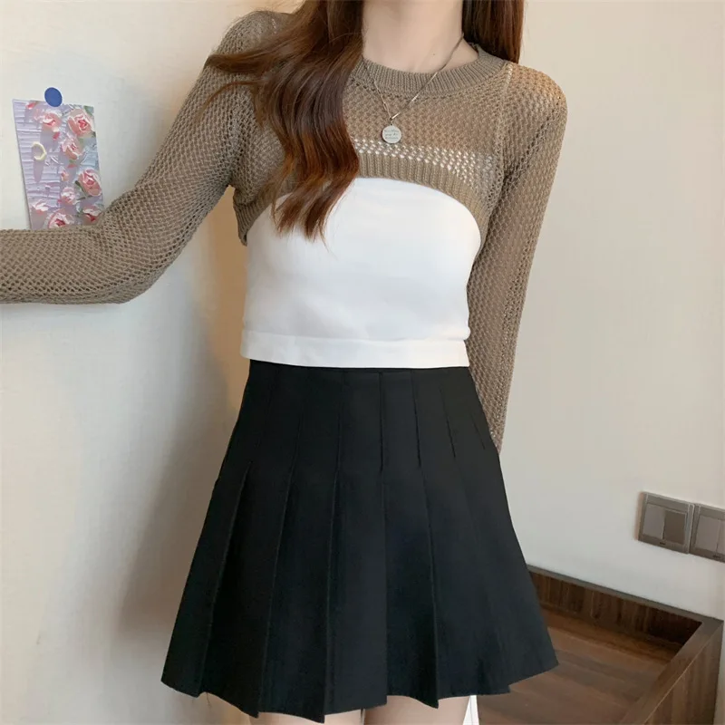 Women's Thin Ice Silk Sun Protection Shirt Hollow out Design Mesh Cover up Summer Sleeveless Top with Strap for Dresses