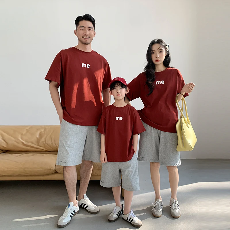 New Summer Family Look Set Couple And Kids Matching Clothes Outfit T-shirt Shorts Suit Cotton Clothing Holiday Beach Outerwear
