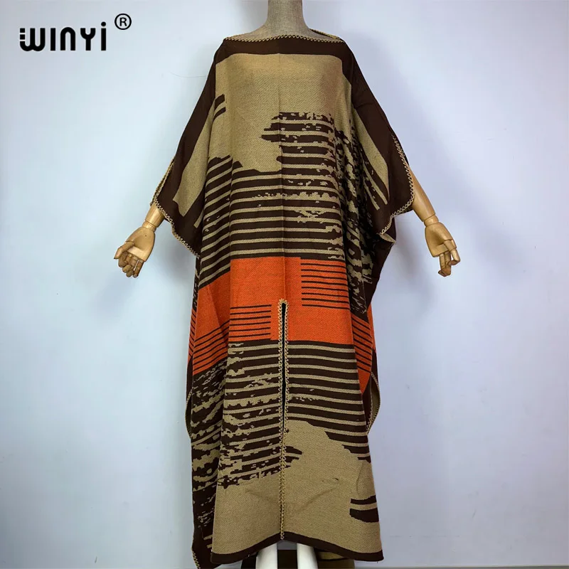 WINYI 2023 print Comfort Warm fashion kaftan Holiday dress Elegant Africa Women Boho party winter kaftan for women long dress