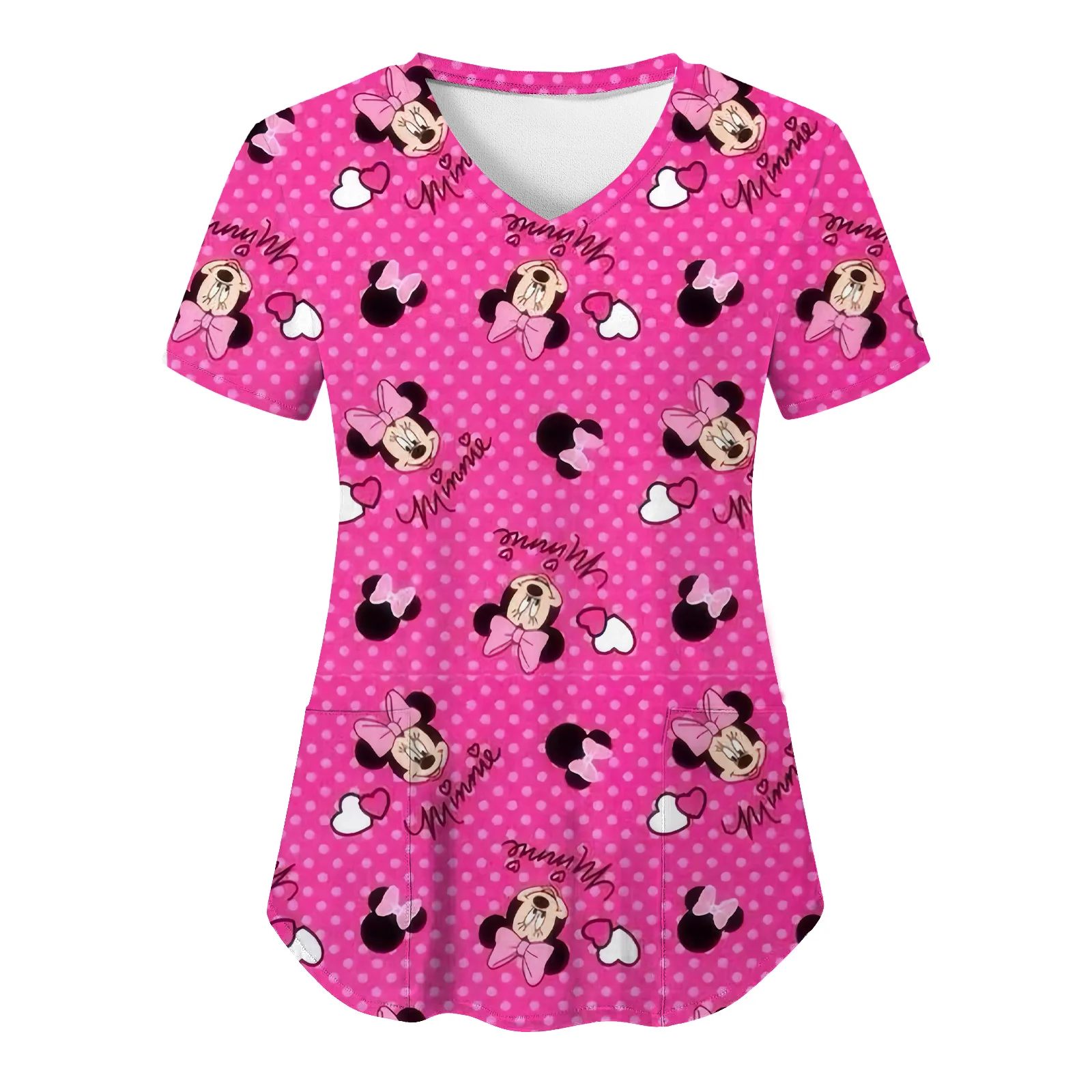 

T Shirt Nurse Uniform Tops Disney T-shirt Mickey Shirts Pocket Woman Clothes Hospital T-shirts Minnie Mouse Top Women 2024 Tees