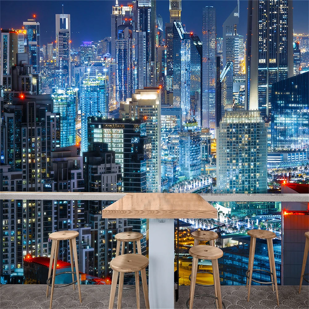 

custom City night scene wallpaper extension space photo TV background wall paper bar office restaurant 3D mural wall stickers