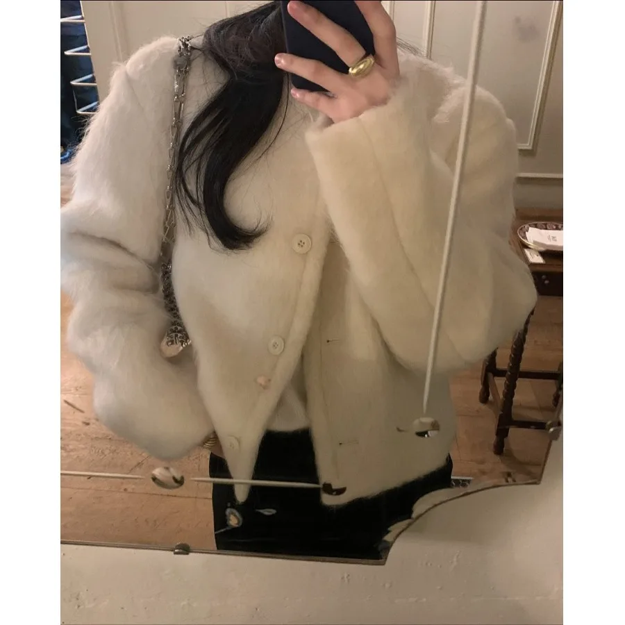 

Chic ort Fur Jaet Women's Korean Sle Winter New Arrival High-End Simple Soft Plu Coat Ele Versatile Gentle ort Top