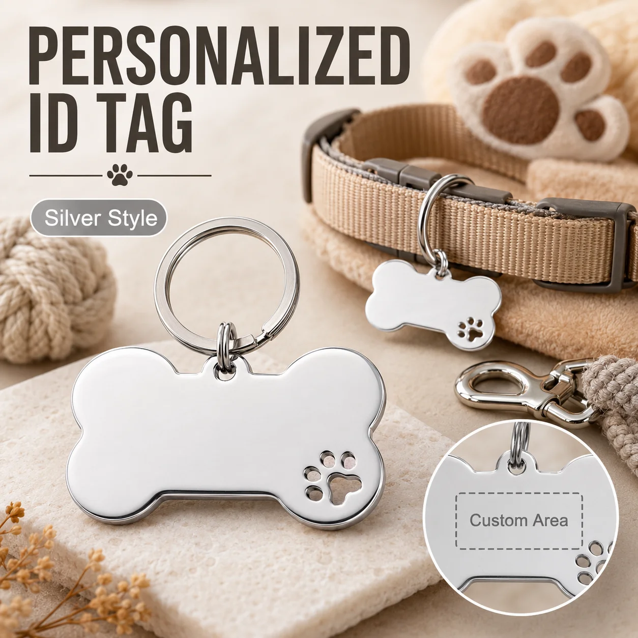 Plaques d'identification pour chien personnalisées avec nom, double face, texte personnalisé, en forme d'os, en acier inoxydable, gravure laser, plaques d'identification personnalisées pour animaux de compagnie